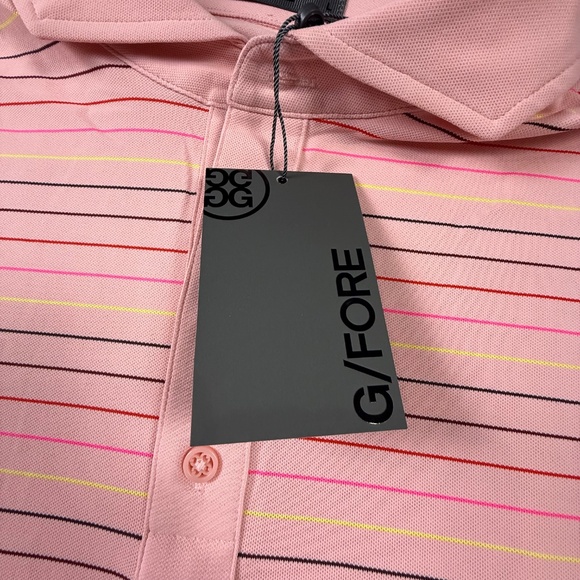 G/Fore Multi Stripe Tech Pique Men's Polo Amour Pink Sz L Golf Business Casual - Picture 3 of 10